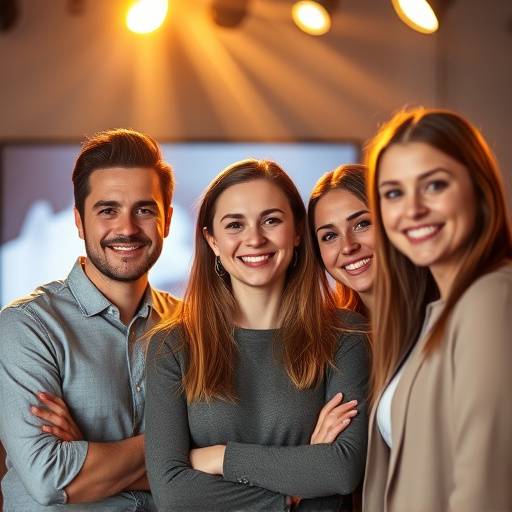 Foto grupal del equipo de Estudio Televisivo Radiante en Madrid, sonriendo y mirando a la c谩mara