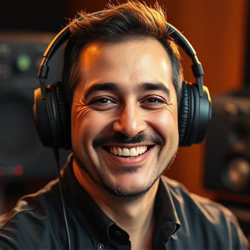 Retrato de David Fern谩ndez, T茅cnico de Sonido de Estudio Radiante, con auriculares y una sonrisa profesional